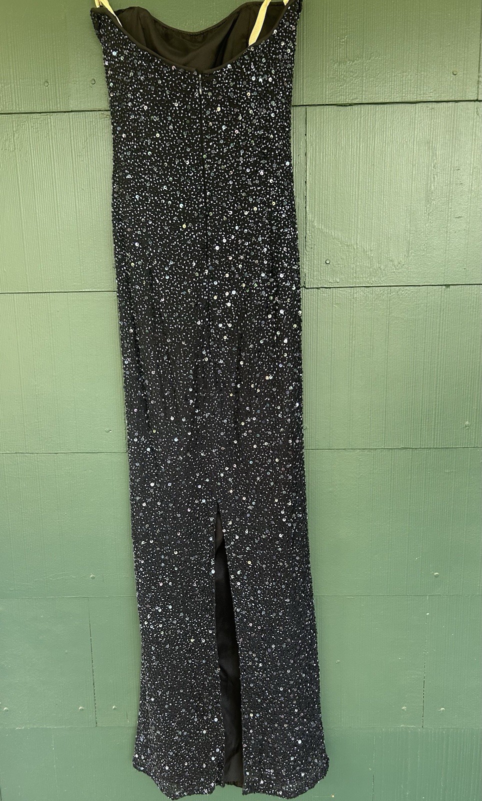 Vintage 90s Handbeaded Silk Maxi Gown Navy Strapless XS Panoply Goth Vampy