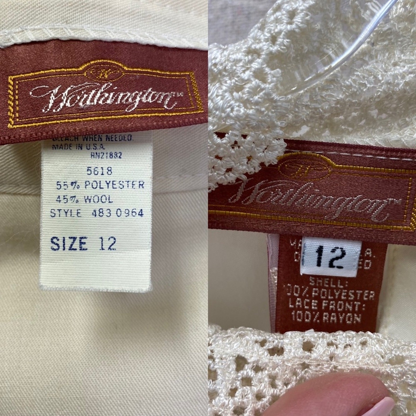 Vintage 90’s Worthington ivory/off white blouse/pencil skirt set Size 12