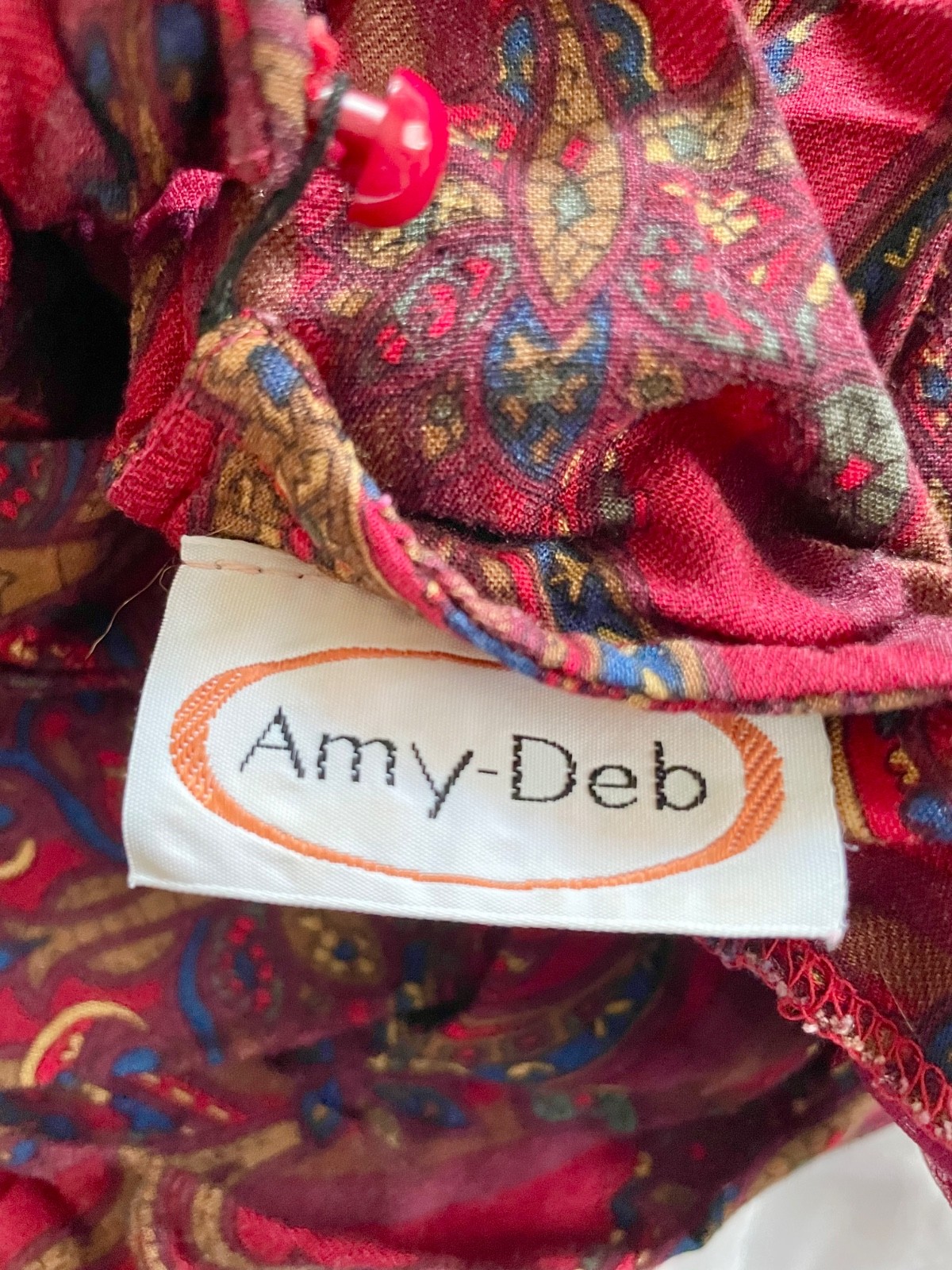 Vintage Amy-Deb Paisley Rayon Midi Dress 80s 90s Boho Jewel Tone USA M