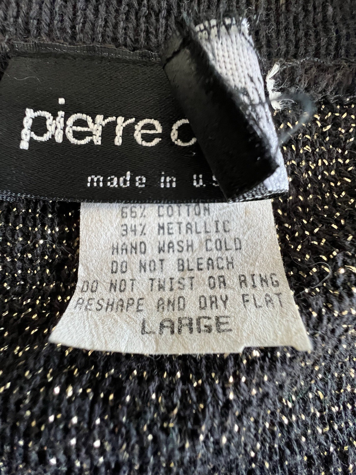Pierre Cardin Vtg Cardigan Sweater Metallic 33”L Size Large / Medium Made In USA