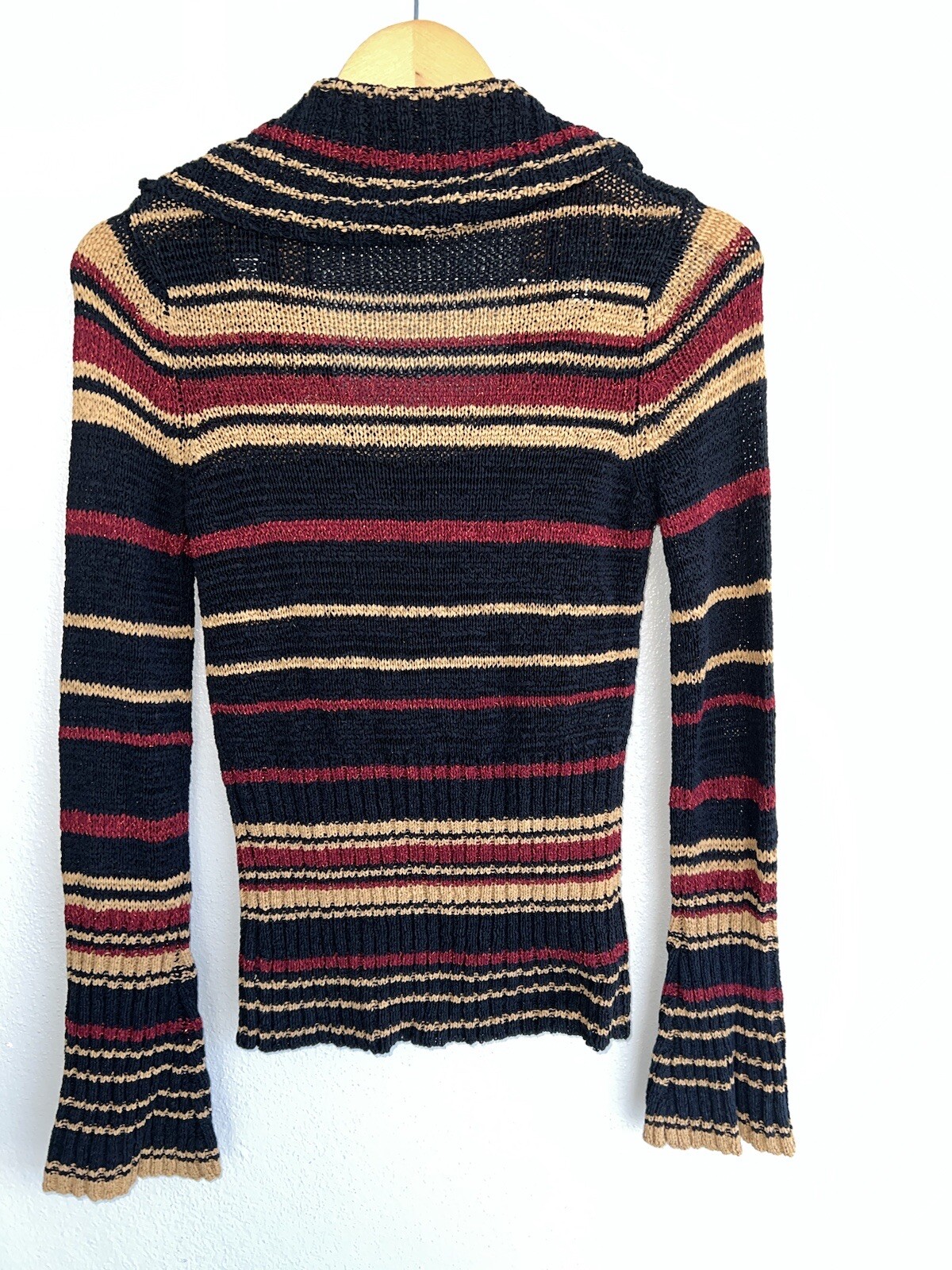 VTG Arden B Striped Metallic Acrylic Flare Sleeve cowl neck sweater top Shirt M