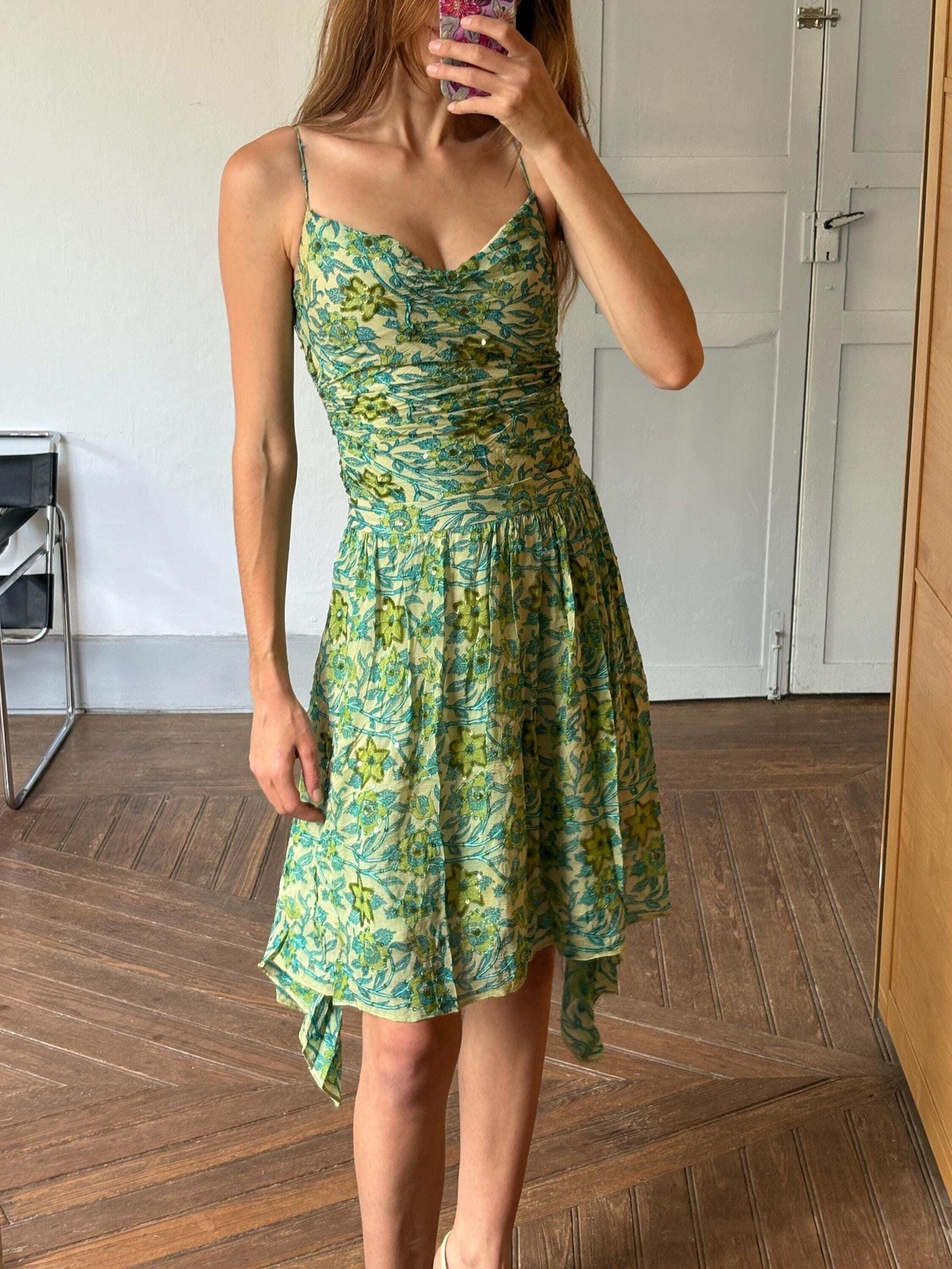 Petite Vintage Etxart & Panno 100% Silk Two Piece, Luxury Set with Sequin Floral