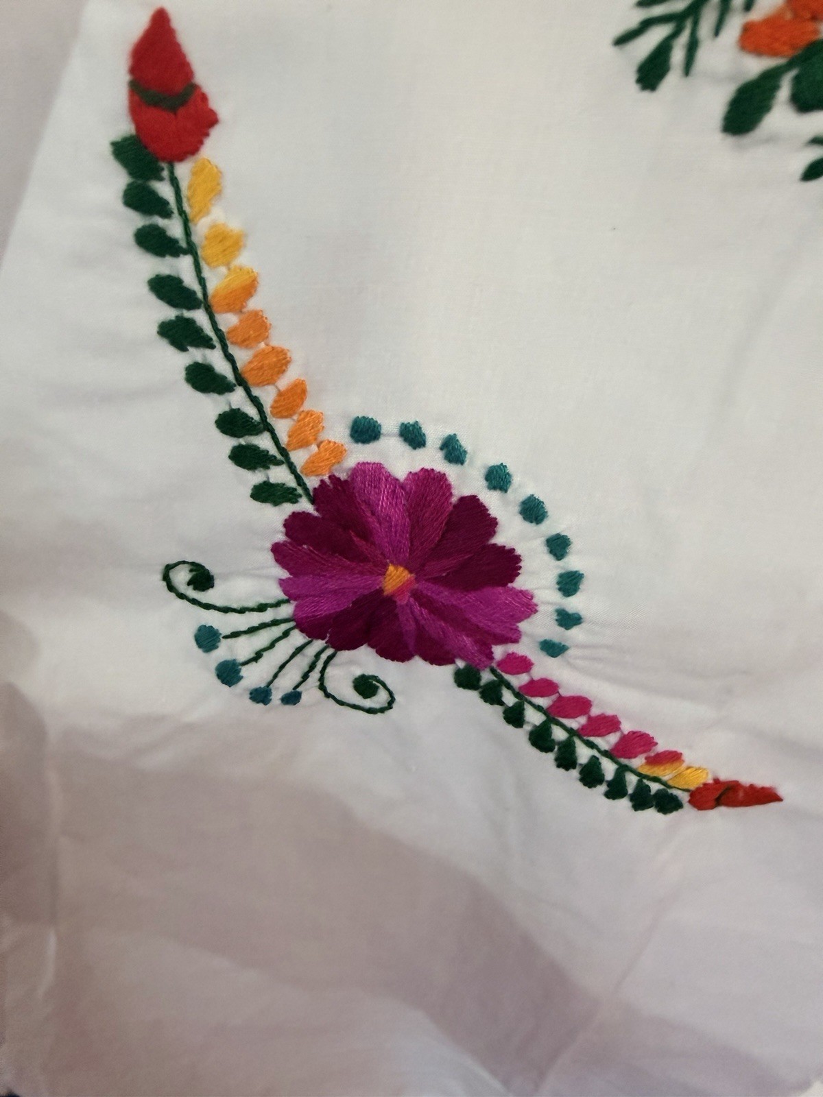 Mexican Oaxaca White multi colored EMBROIDERED DRESS Large boho sundress Cotton