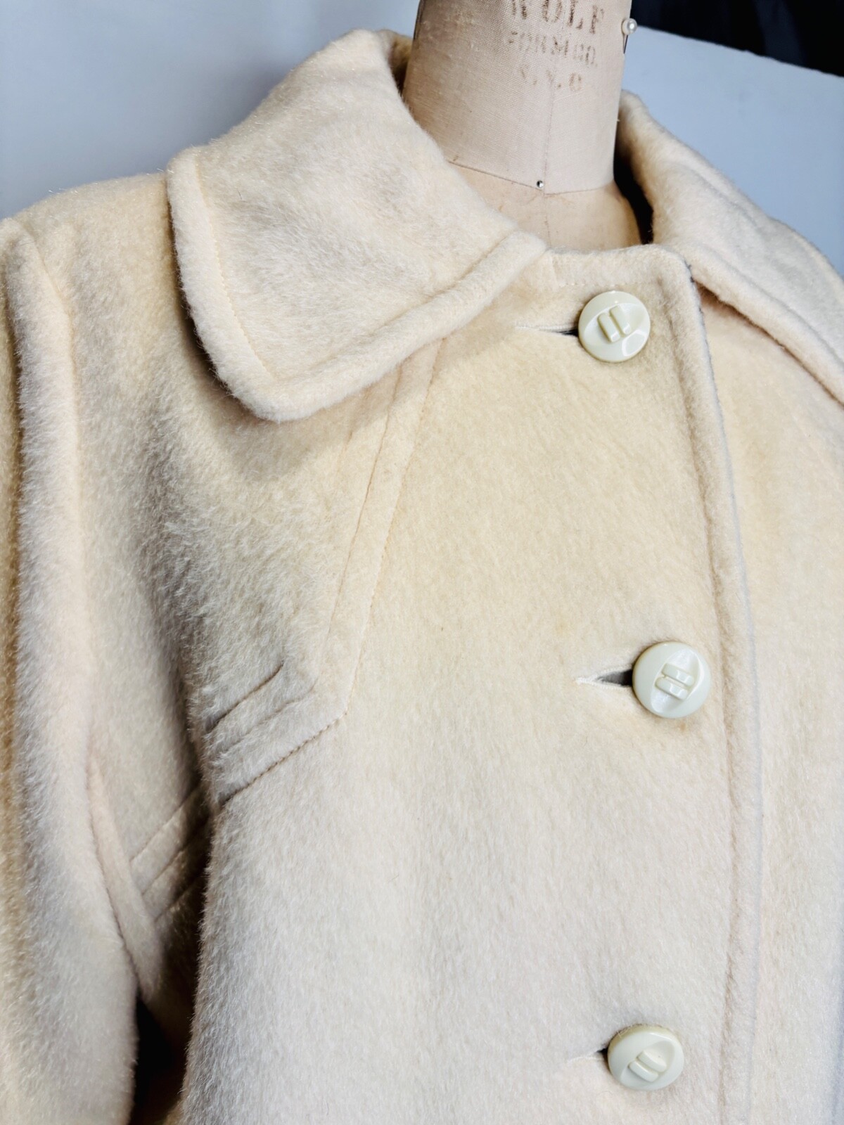 VTG 60’S MOD SPORTSTER PENNWAY PARK IVORY CREAM PLAID LINING WOOL CAR COAT*S/M