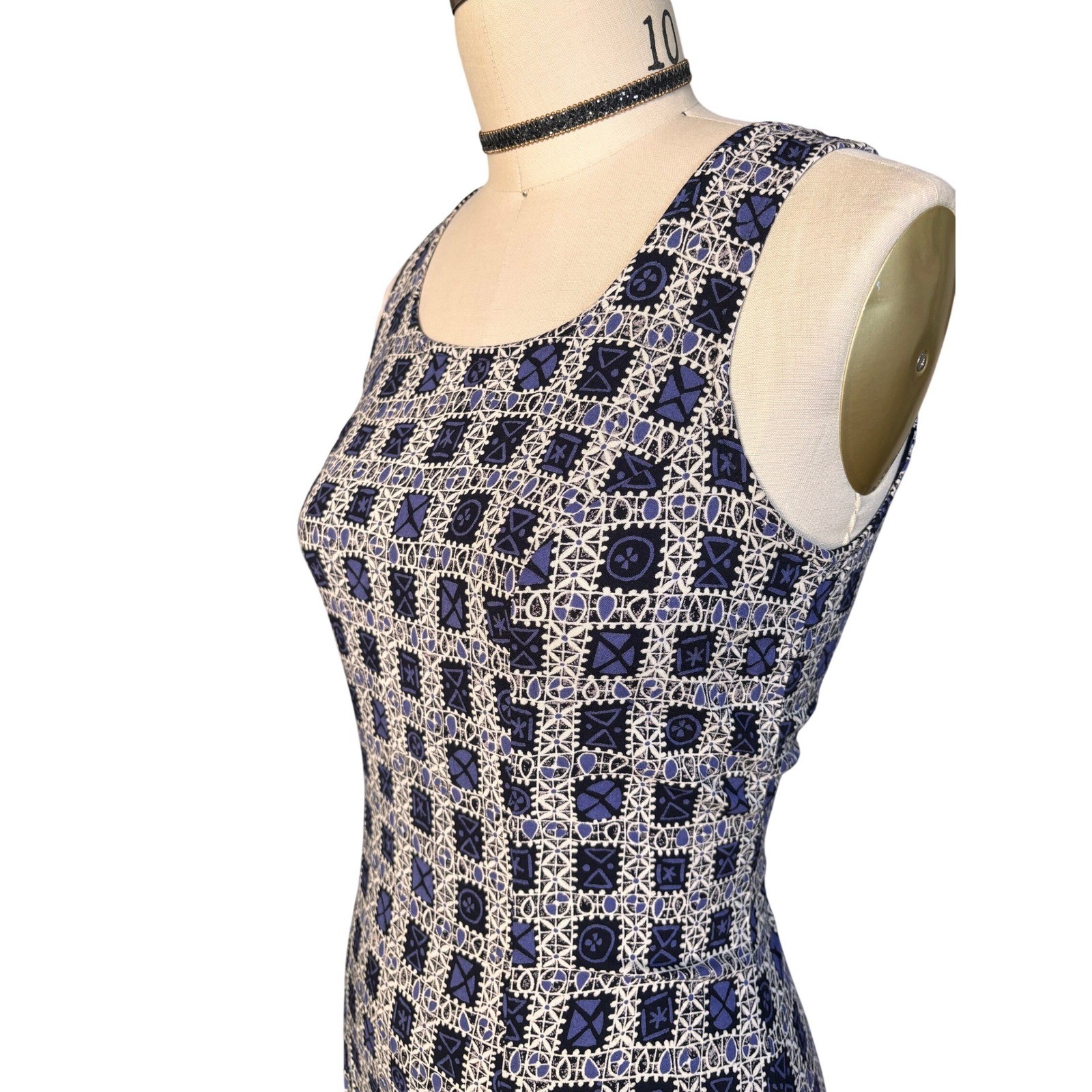 Vintage Byer Too! California Geometric Print Lace Up Back Maxi Dress M Purple