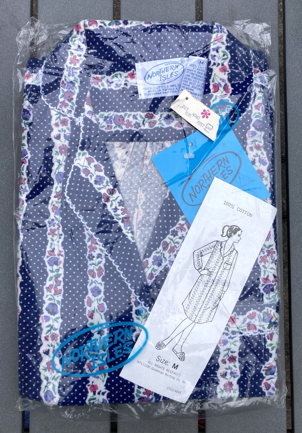 Vintage NOS NIP ladies nightgown Northern Isles medium cotton flannel navy blue