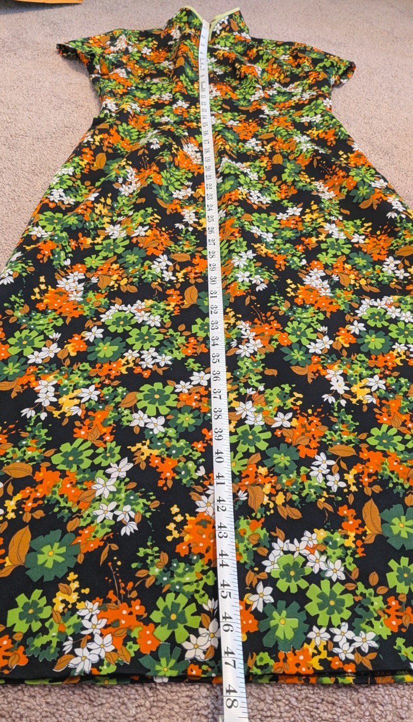 Asian Style Vintage Brown Flowered Maxi Dress
