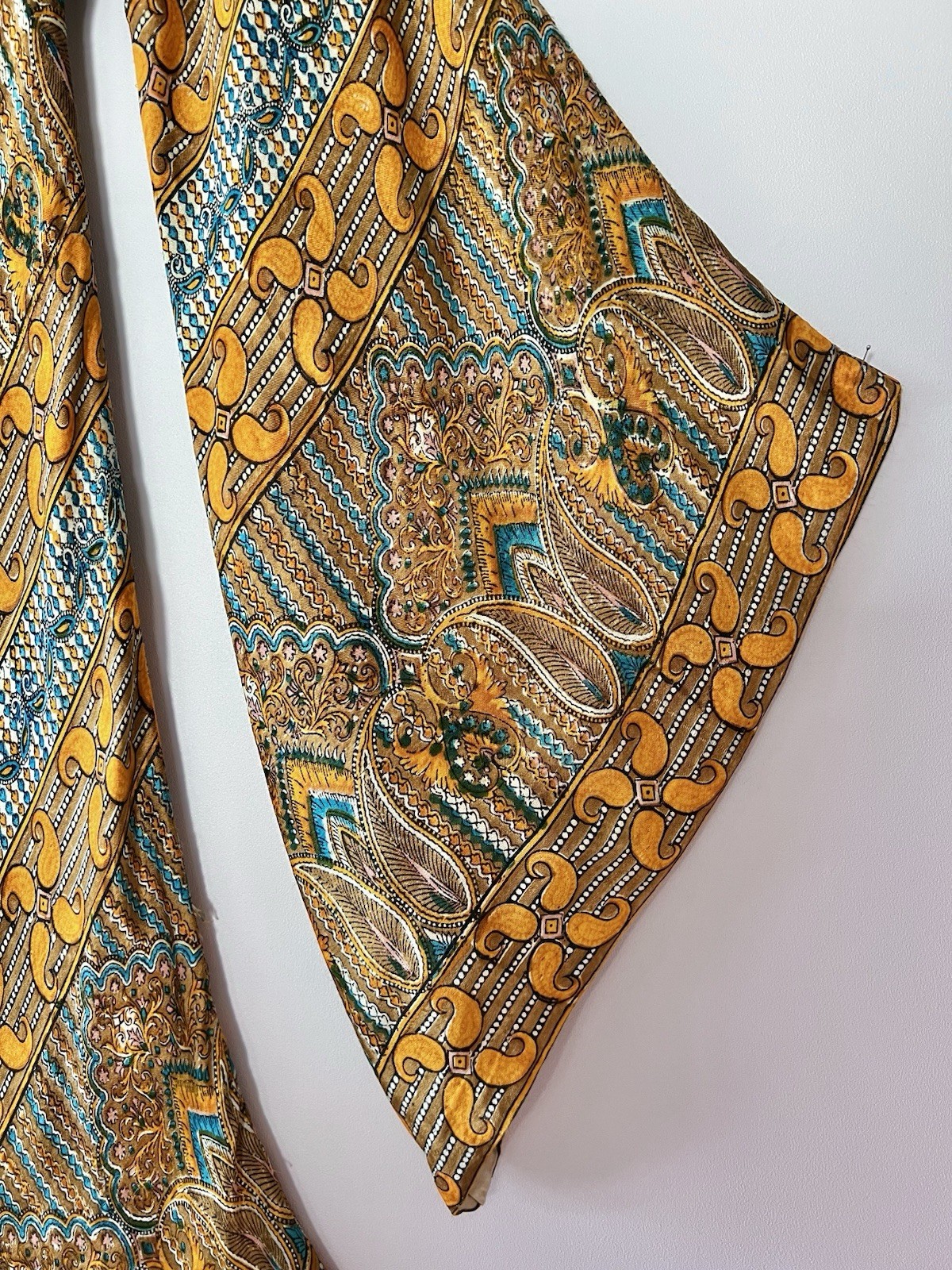 RARE 1960s 70s Psychedelic Chevron Caftan Dress Bias Cut Butterfly Sleeve Boho