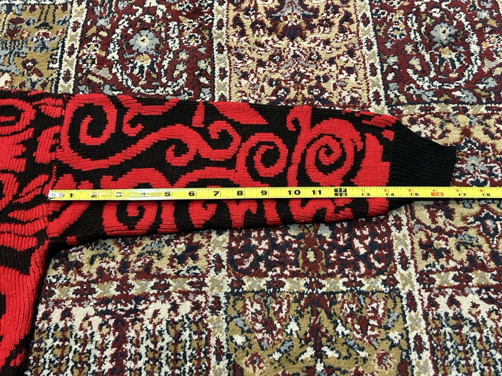 Vintage 80s 90s Adele Knitwear Sweater Turtleneck USA Swirly Red Black Patterned