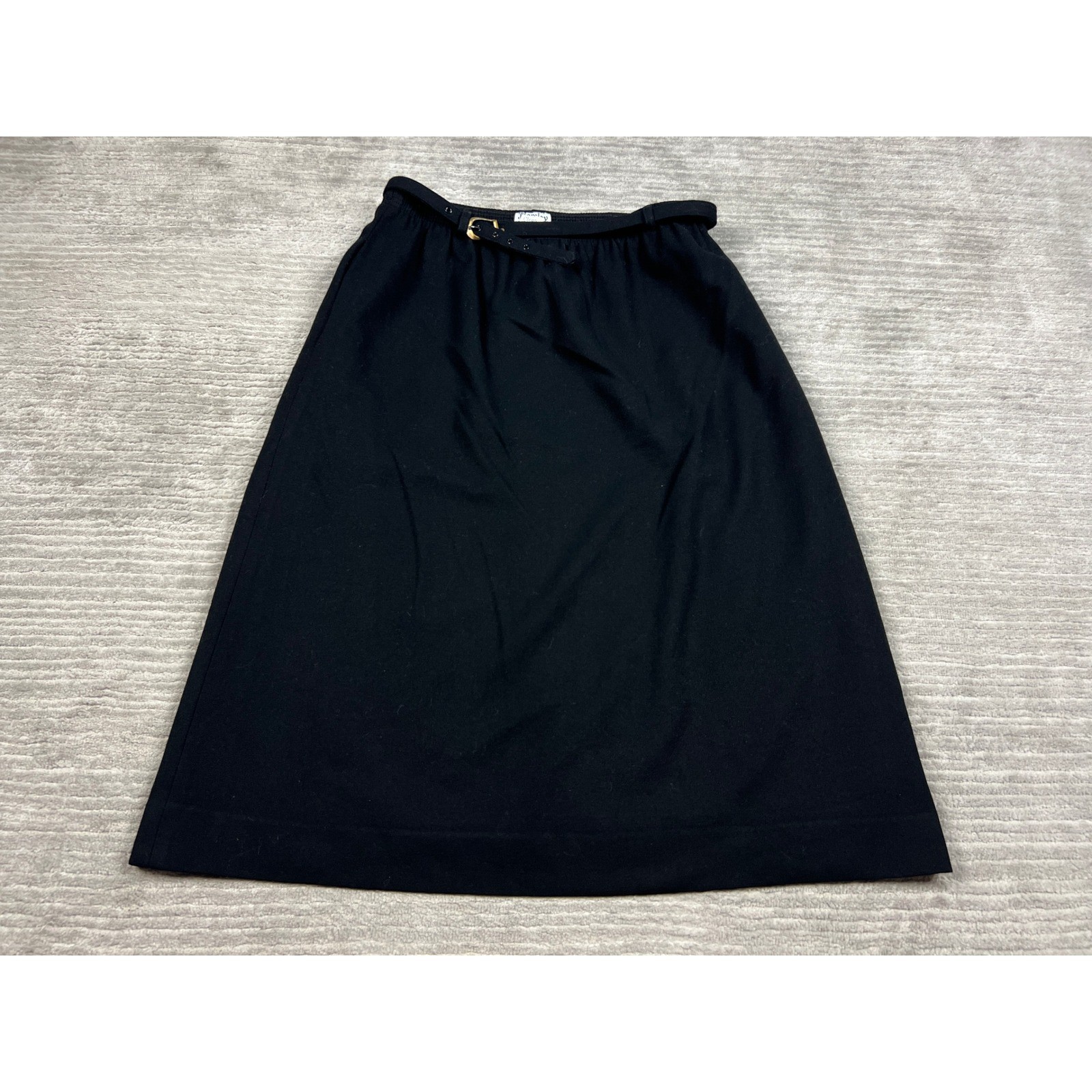Barclay Square Skirt Womens 18 Black Wool A-Line Midi Belted Vintage Made in USA