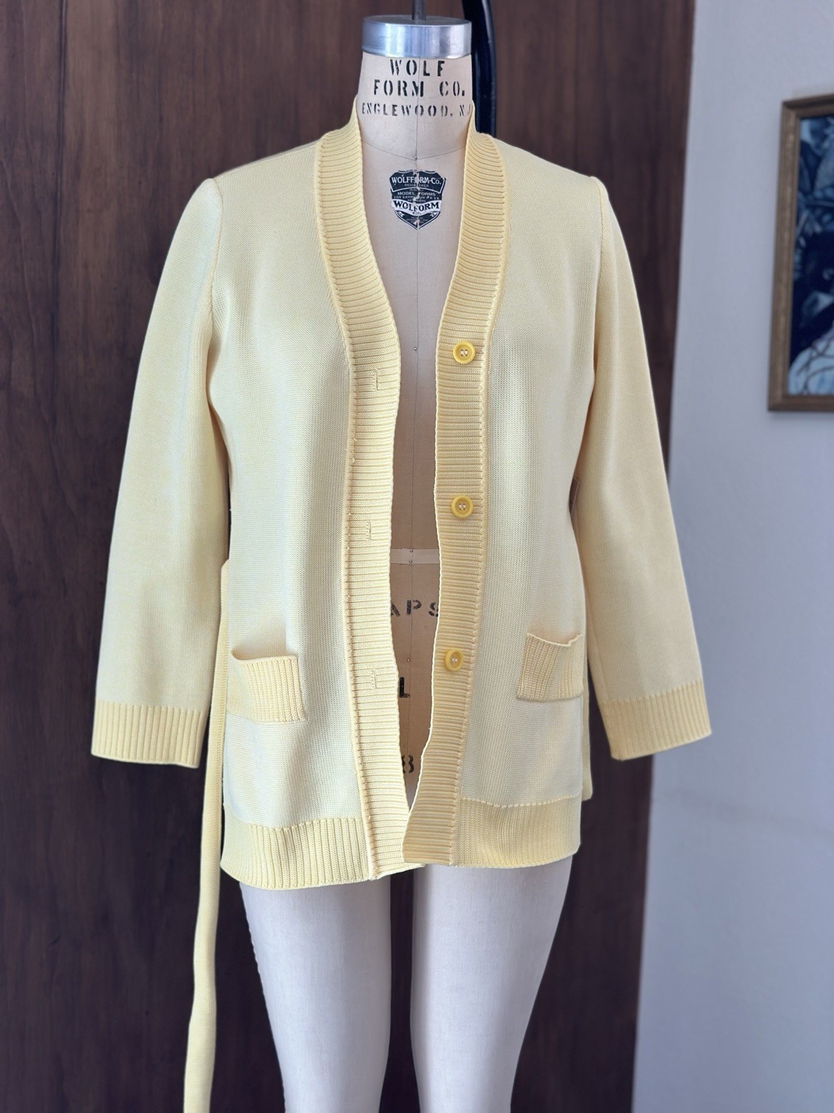 Vintage 70’s/80’s Dorce Bright Yellow Cardigan Women’s Size M with tie