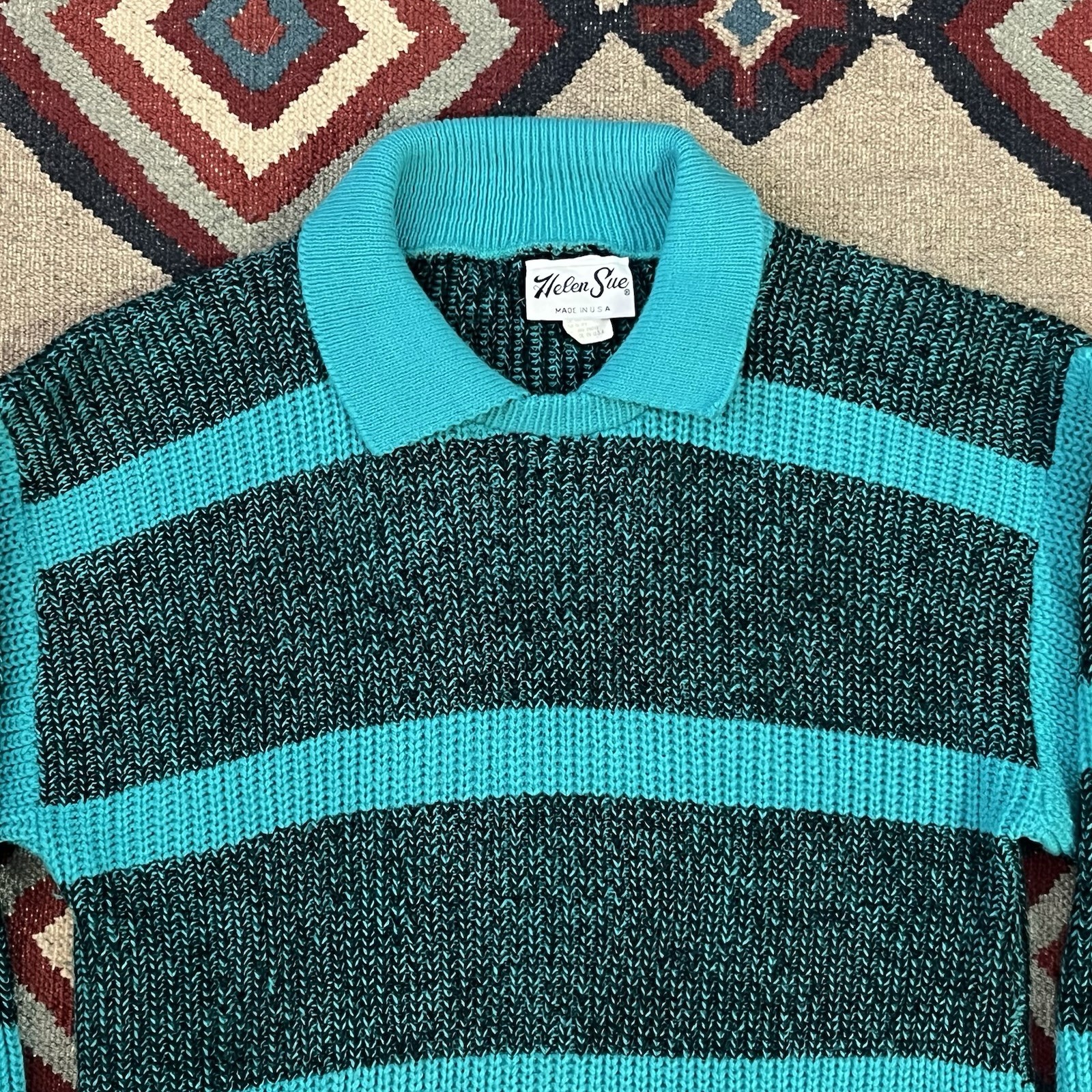 Vintage 80s Helen Sue Sweater Women’s L/XL Boxy Oversized Pullover Green/Black