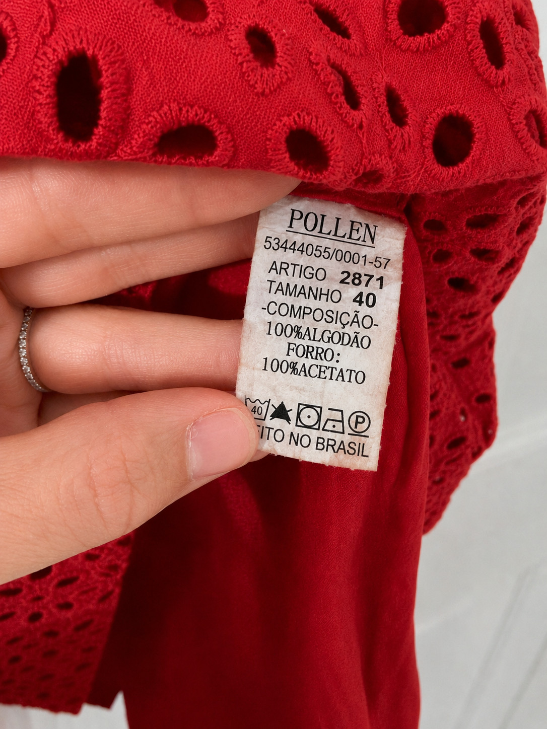 Vintage Red Eyelet Cotton Dress | Made in Brazil | Size 40 (Approx. US Medium)