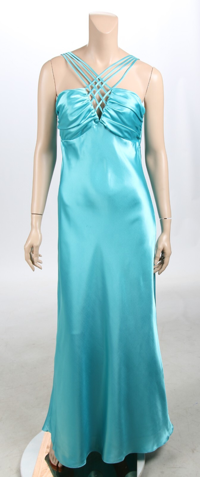 Kiki USA Vintage 90s 00s Y2K Aqua Satin Strappy Sexy Party Prom Dress sz L