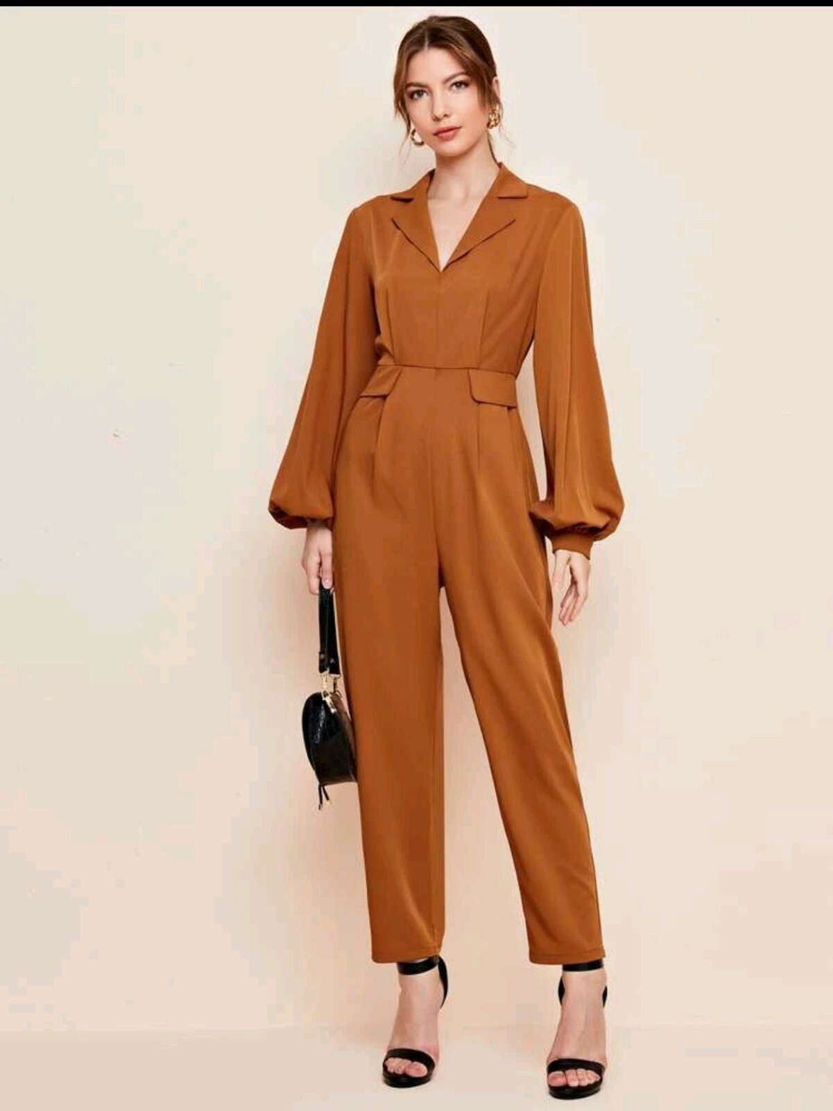 Shein Sleeve Flap Detail Jumpsuit Brown