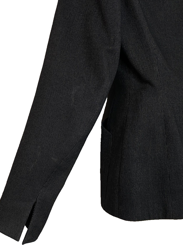 Vintage 1950s black wool jacket S WALDA SCOTT dark gray pinstripes blazer