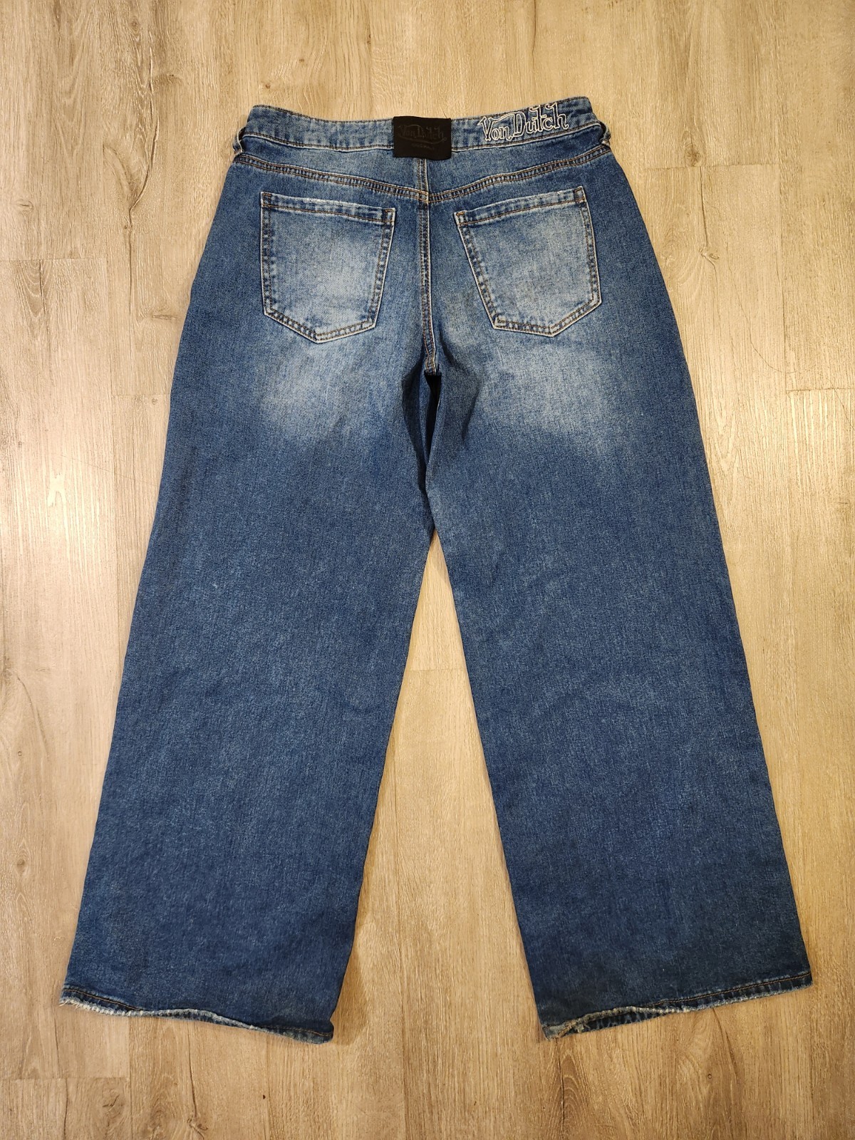 Vintage Von Dutch Jeans Denim Wide Leg Size 7 Y2K Skater Baggy 28×30