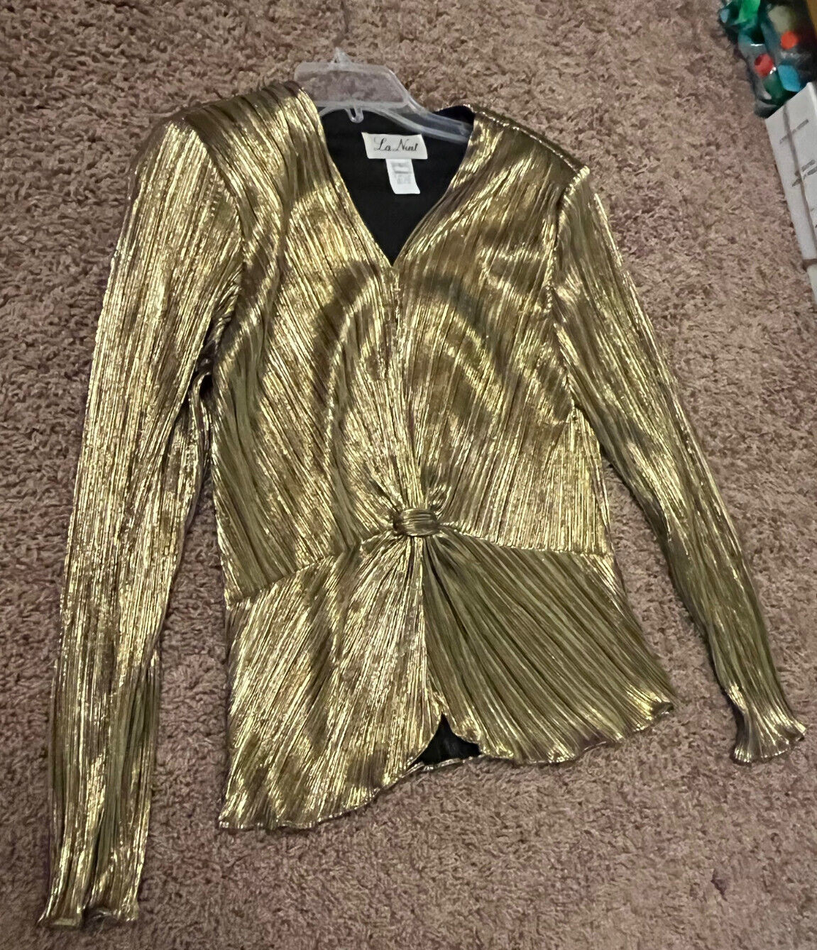 Vintage 80’s Gold Metallic Blouse La Nuit Ladies Size L Made In USA Fabulous