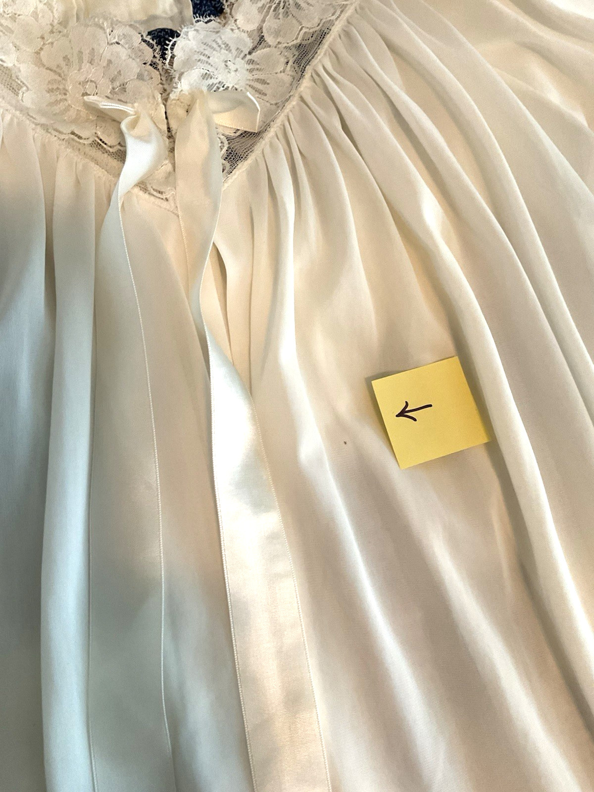1963 SANS SOUCI White Peignoir Robe Double Chiffon Sleeves Lace Cuff Tie Front-S