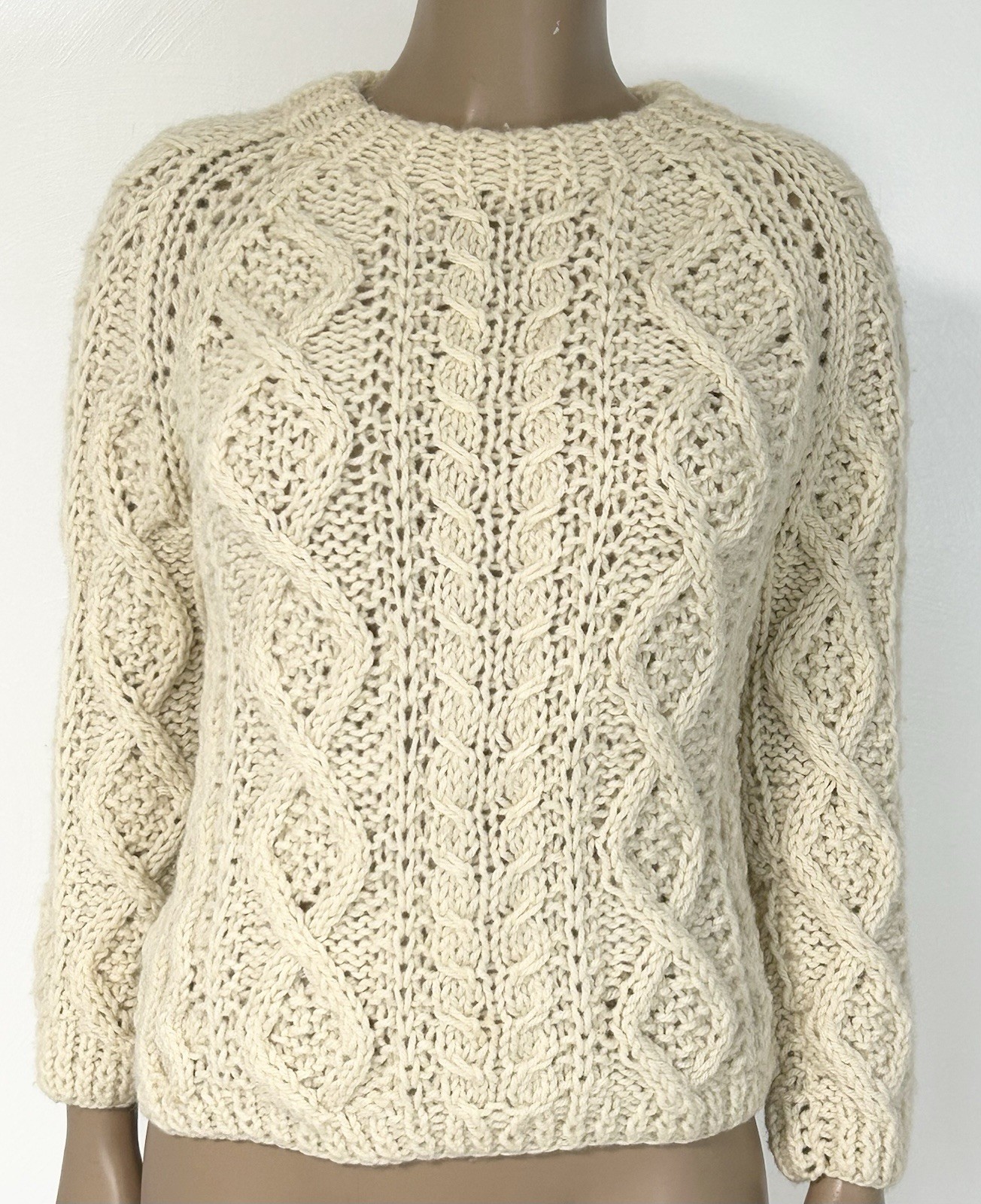 Vtg Russ Sweater 100% Wool Made In Italy Medium Cottagecore Cable Knit Fisherman