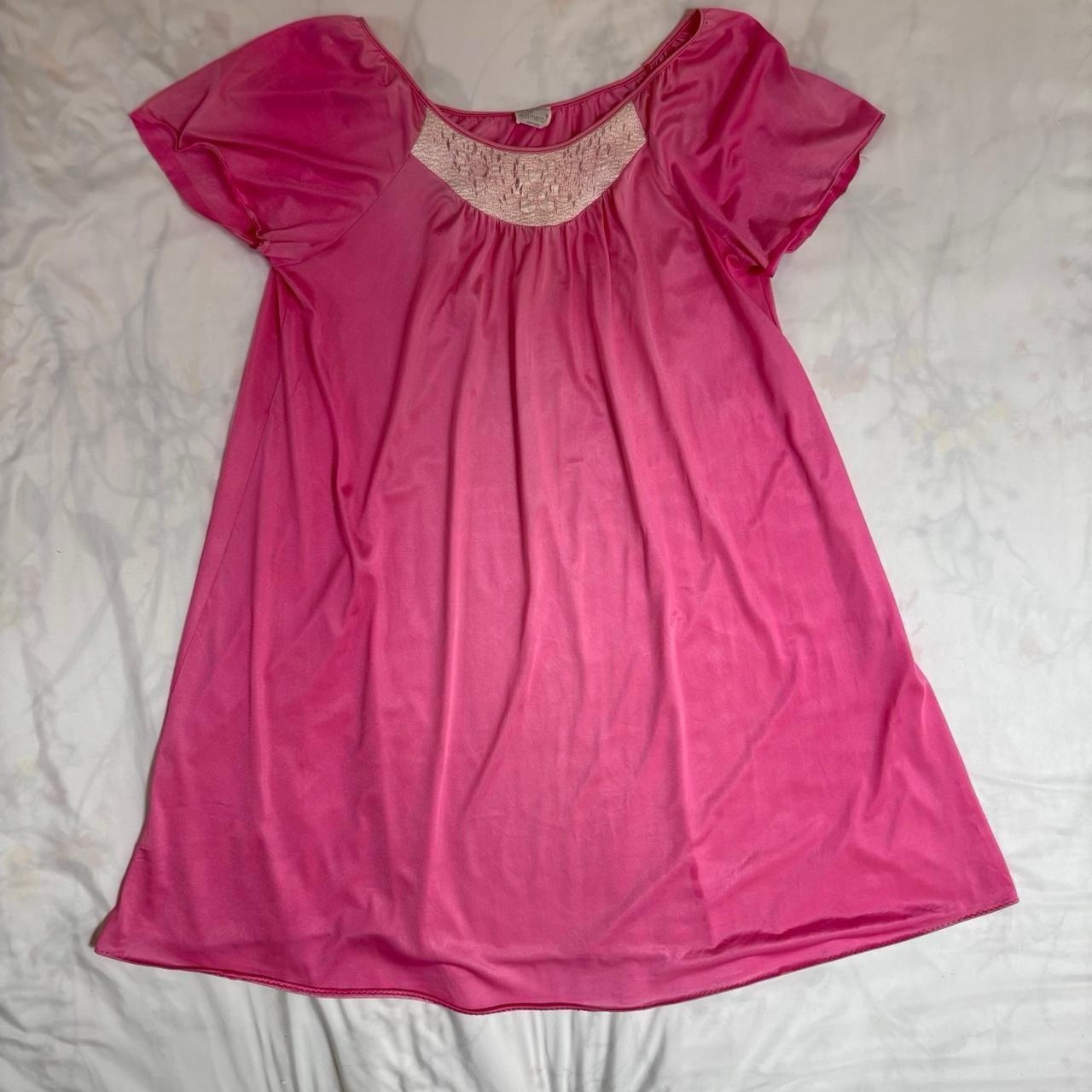 Pink Nightgown With White Embroidery Neckline Vintage 70s/80s Soft Moments Med