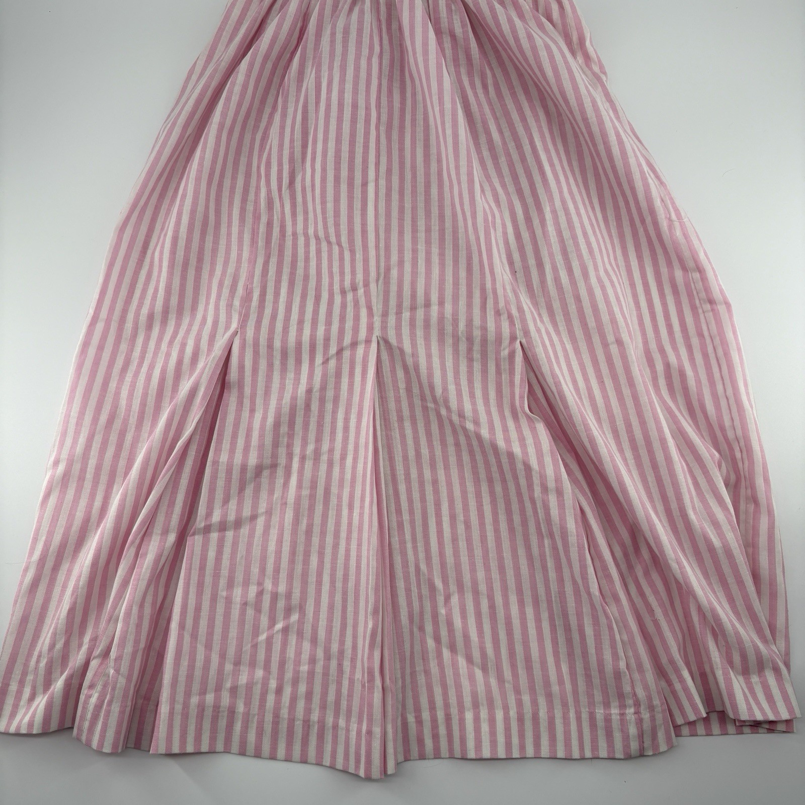 VTG 80s TABBY Pink White Candy Stripe Halter Dress White Collar Smocked USA