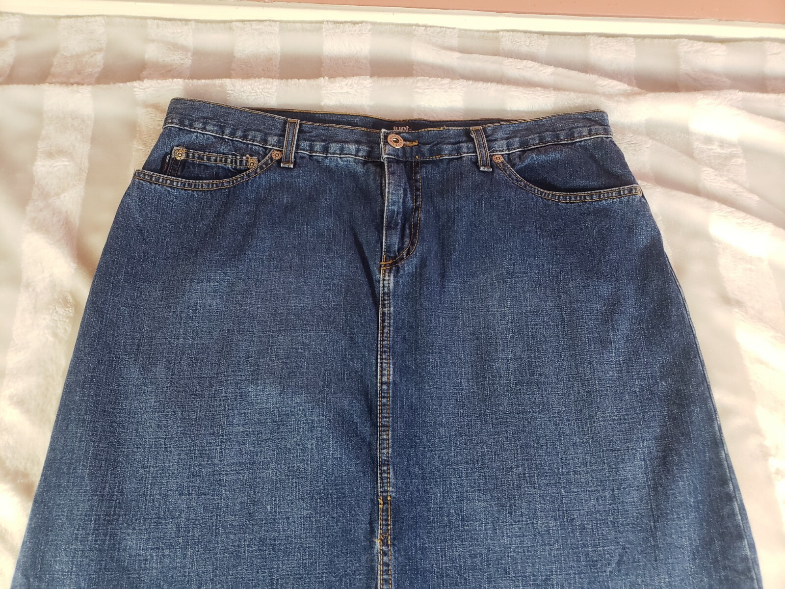 Vintage Just Jeans USA Denim Maxi Skirt Juniors Size 17 Blue Straight Front Slit