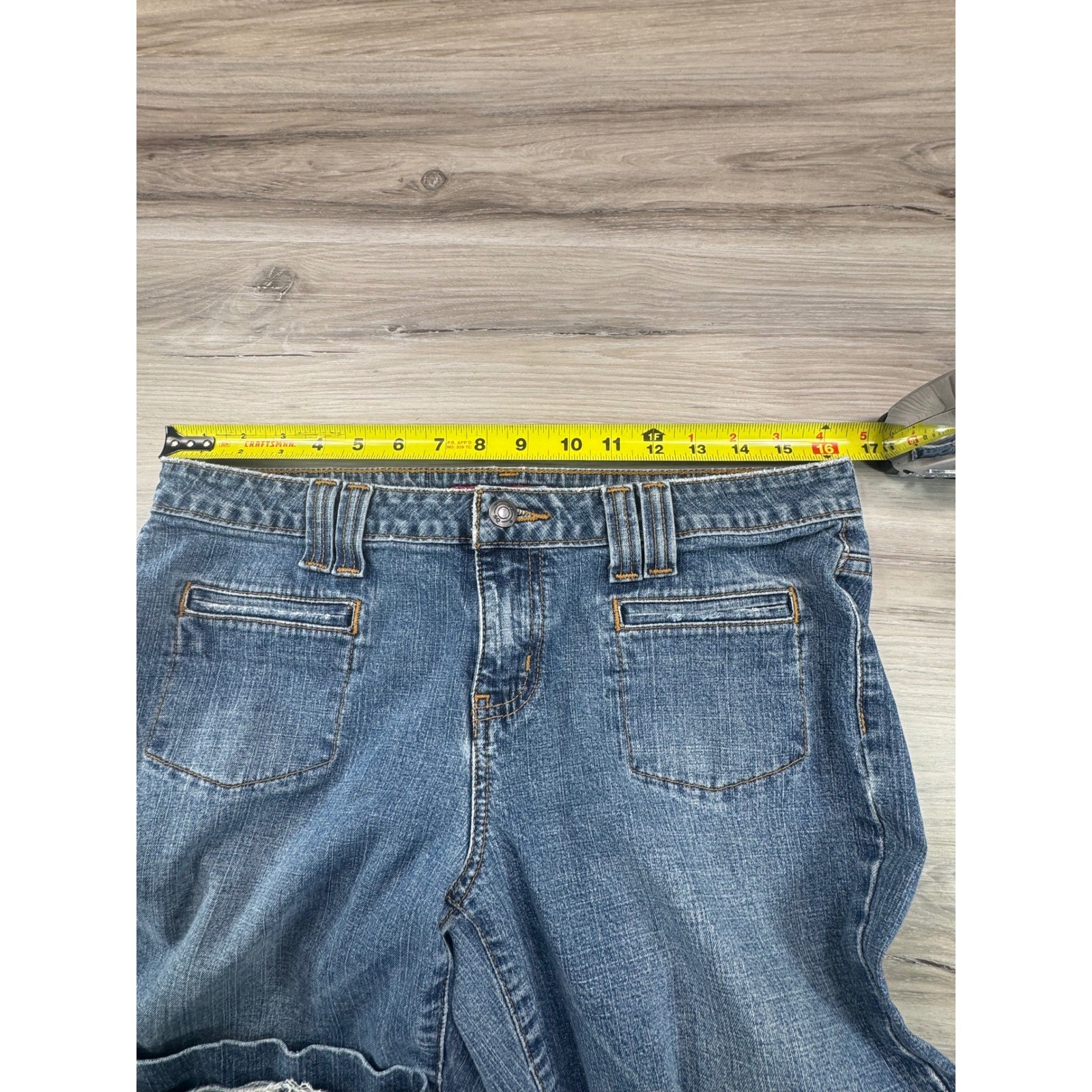 2000s Y2K SO Flare Jeans Low Rise Embroidered Pockets Size 11 pants are hemmed