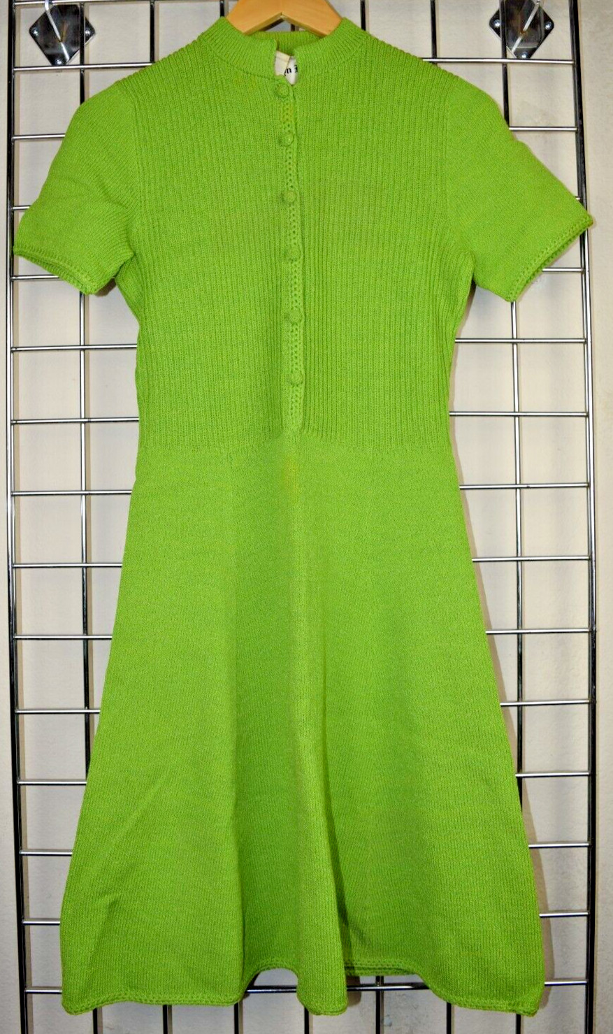 Vintage St John Knits Dress Size S/M 60s Spring Green Sheen Ribbed Bodice Fitted