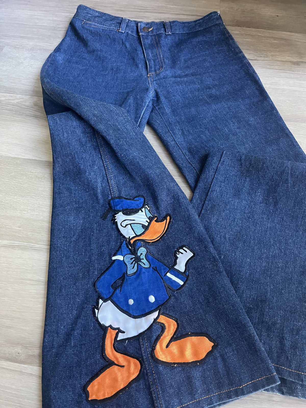 Vintage 70’s Chemin de Fer Bell Bottoms Rave Jeans Navy Hippie Donald Duck 34