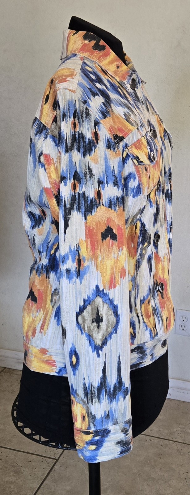 1990s CHICO’S AZTEC TRIBAL IKAT Denim Jacket 0 Size Medium