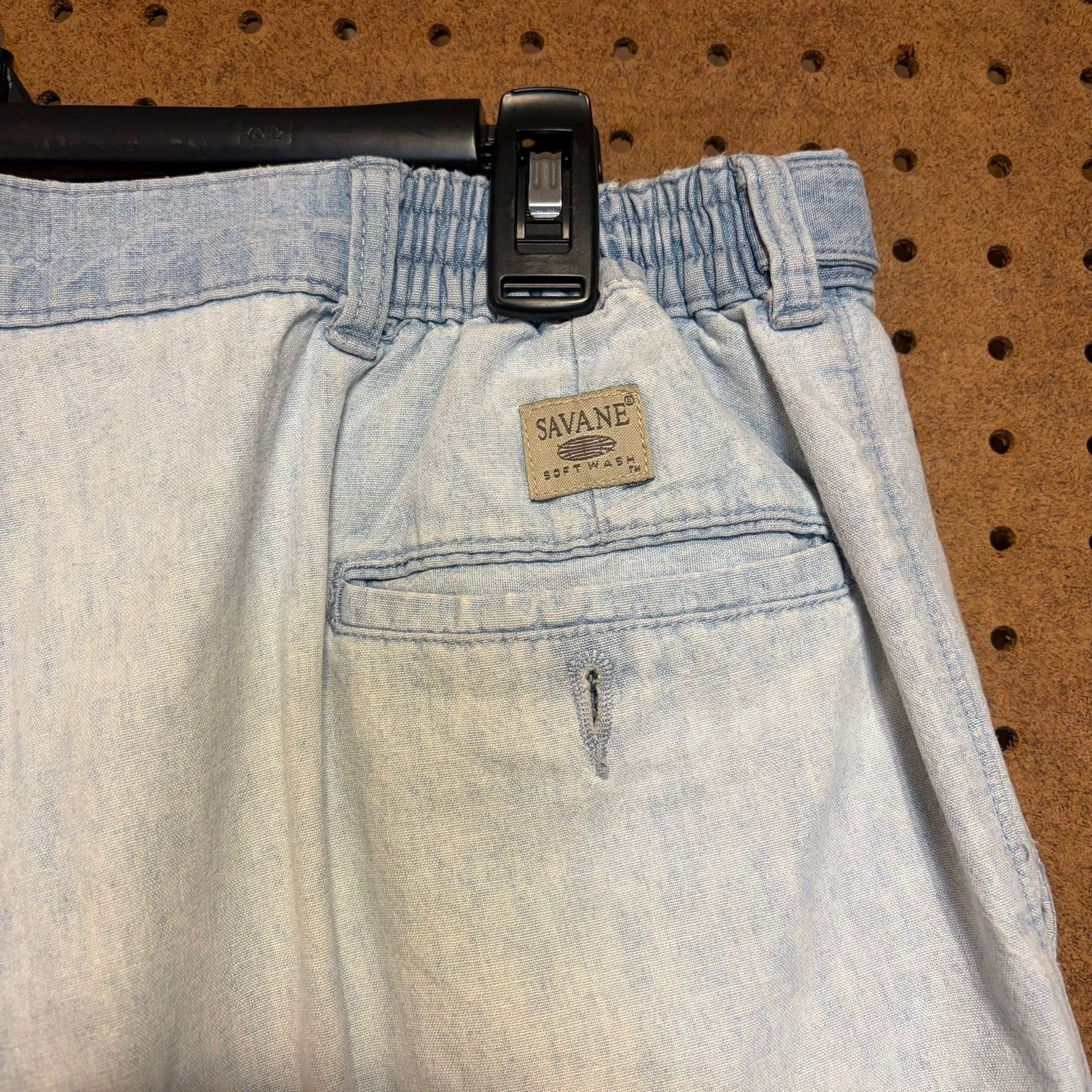 Savane Soft Wash Vintage 90s High Waisted Pleated Denim Shorts Light Blue Cotton