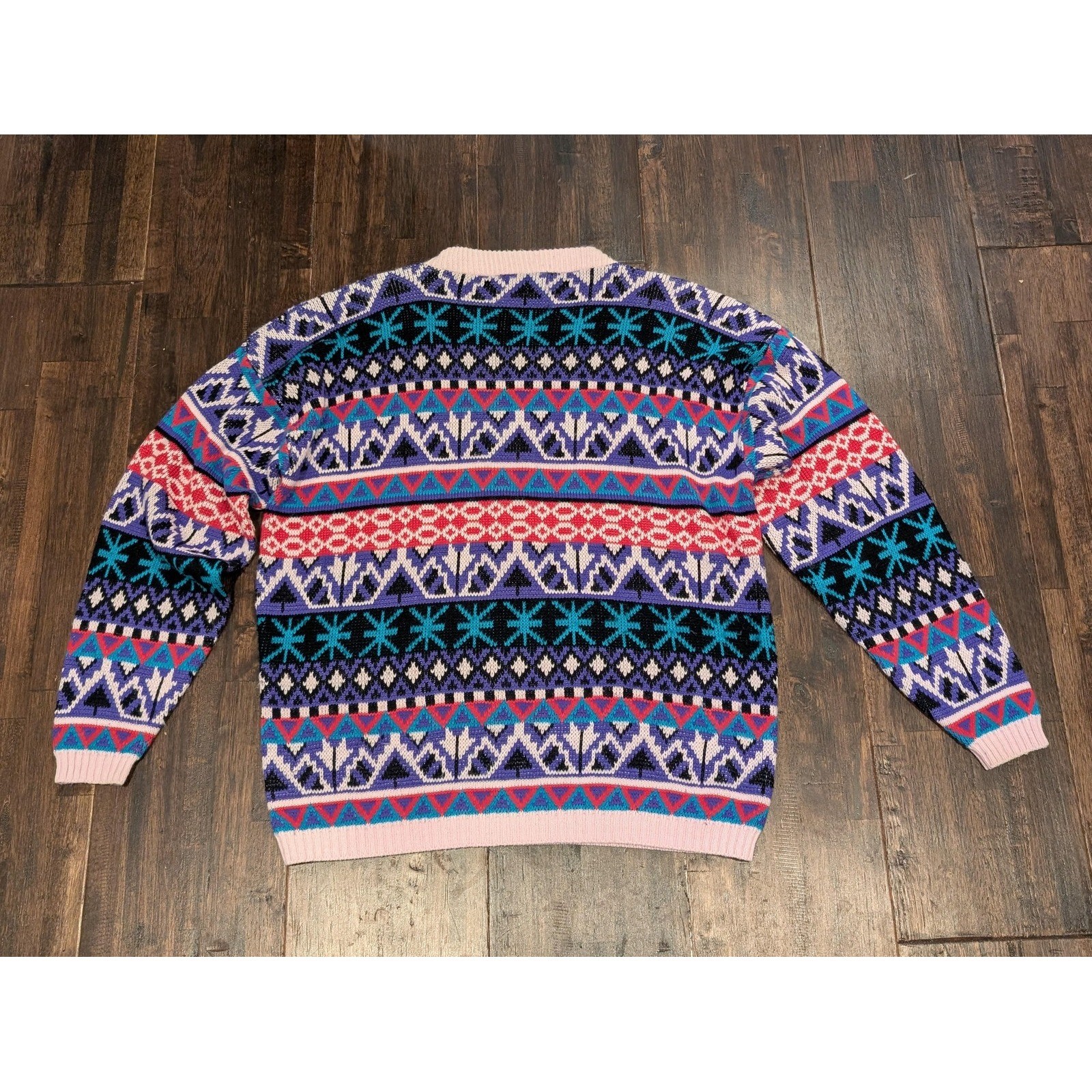 Vintage 90s RKI Knits Sweater Womens L Pink Multi Color Knitted Pullover USA