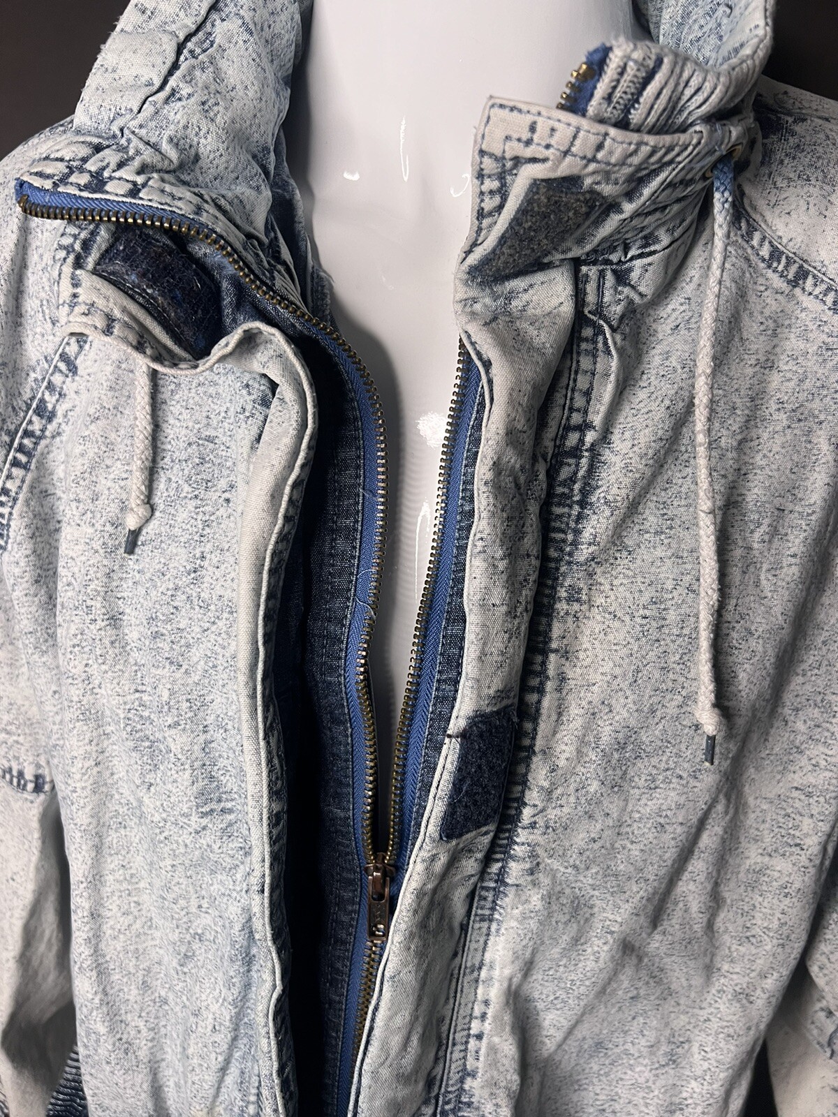 Vtg East West Coat Jacket Womens Lrg. Denim Stone Acid Wash 80’s Streetwear Y2K