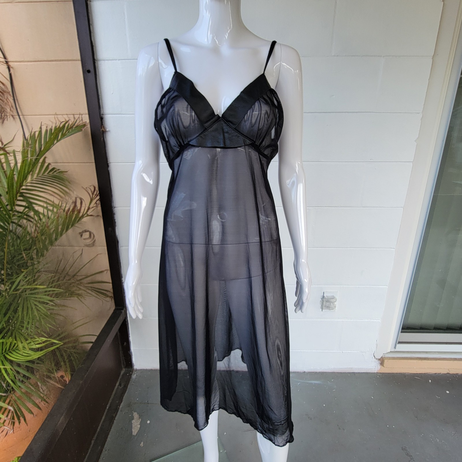 Vintage 90s Catherine Coatney Sheer Black Mesh Slip Dress Women Size M