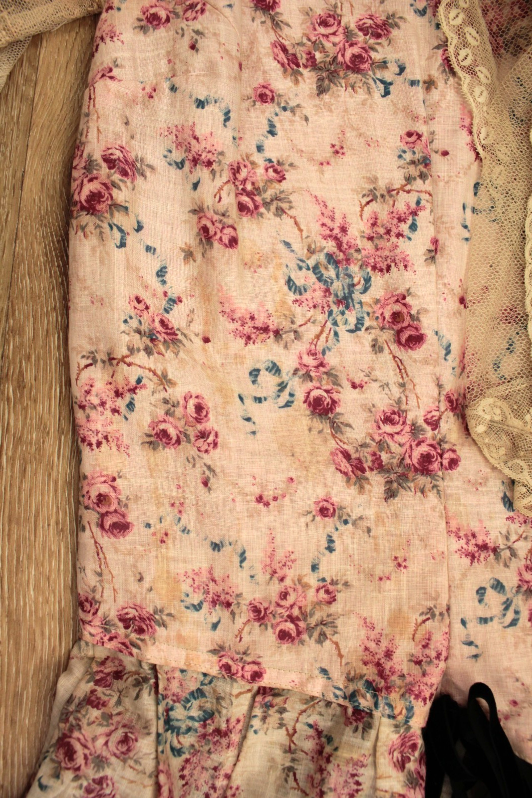 VTG Womens Antique Edwardian Late 1800s Floral Long Peplum Top W/ Lace Shawl M/L