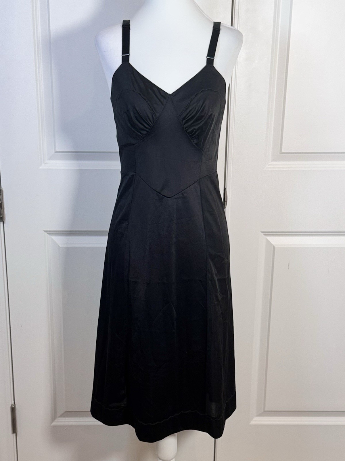 Vintage Black Nylon Slip Dress 34 Pin Up Boudoir 50s 60s Goth Glam Coquette Vamp