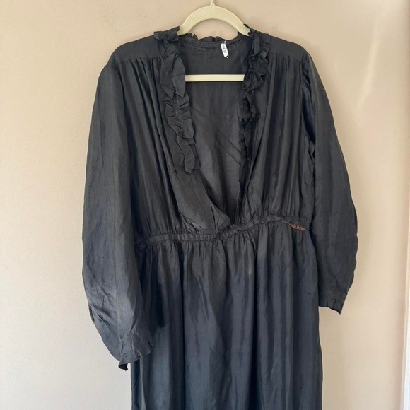 Edwardian Black Silk Long Sleeve Dress Mourning Medium Antique