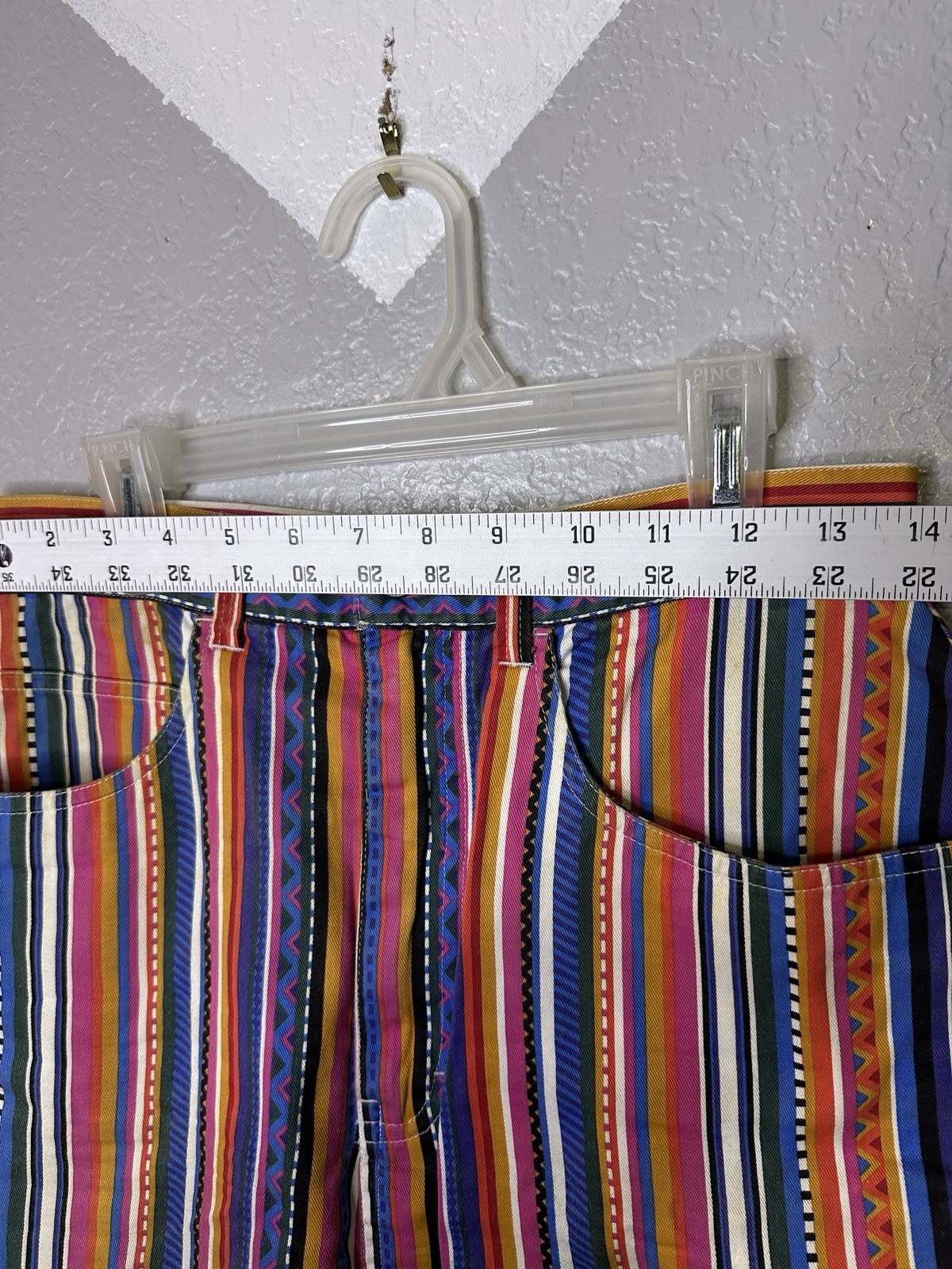 Vintage Skirt Gitano Tribal Stripe 1990s Pink White Blue Zipper Pocket Sz 11/12