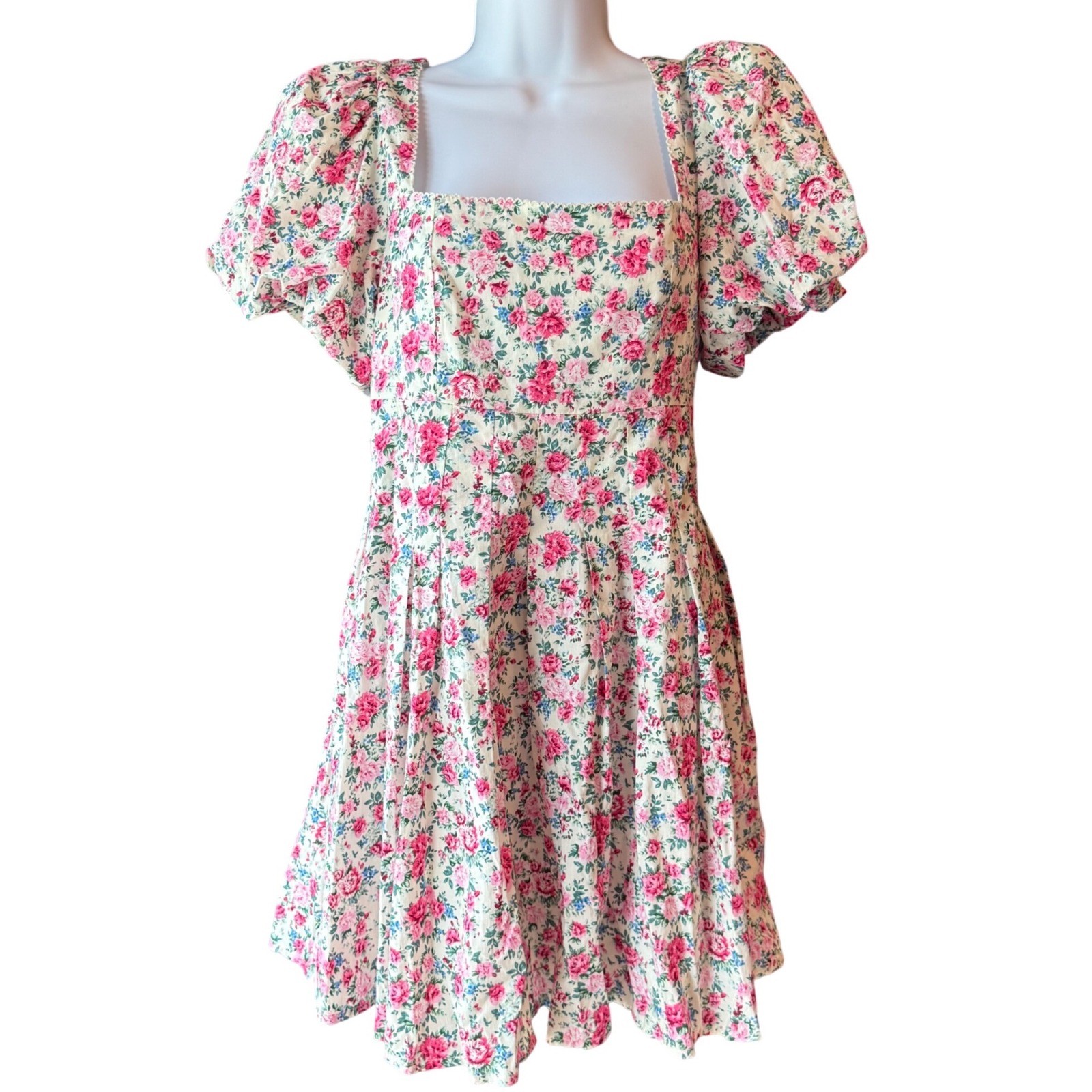 Mable Annabelle Floral Mini Dress Puff Sleeve Cottagecore Womens Size Small NWT