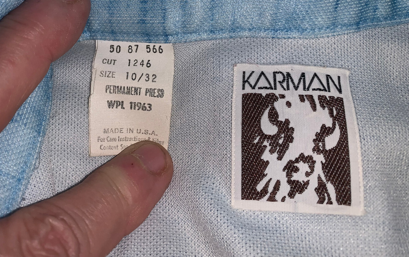 KARMAN Vtg Shirt WESTERN Rockabilly Pearl Snap Lt Blue Yoke Women’s CHEST=34 S