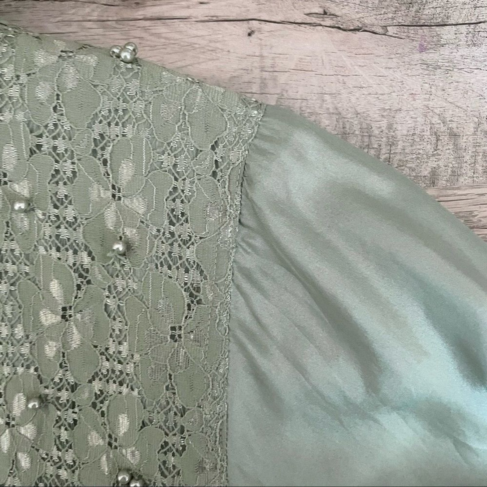 Vintage Y2K Maurada 100% Silk Beaded Lace Tracksuit Set XL Sage Jogger Jacket