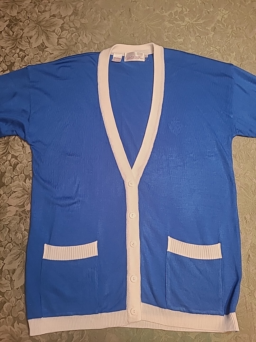 100% Acrylic Gladys Bagley sweater Large Cardigan Long Sleeve Blue Vintage