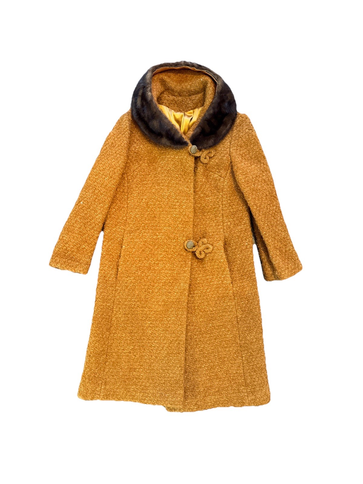 Vintage 1950s Womans Swing Coat Bouclé Mink Collar Lined Jacket 15×38