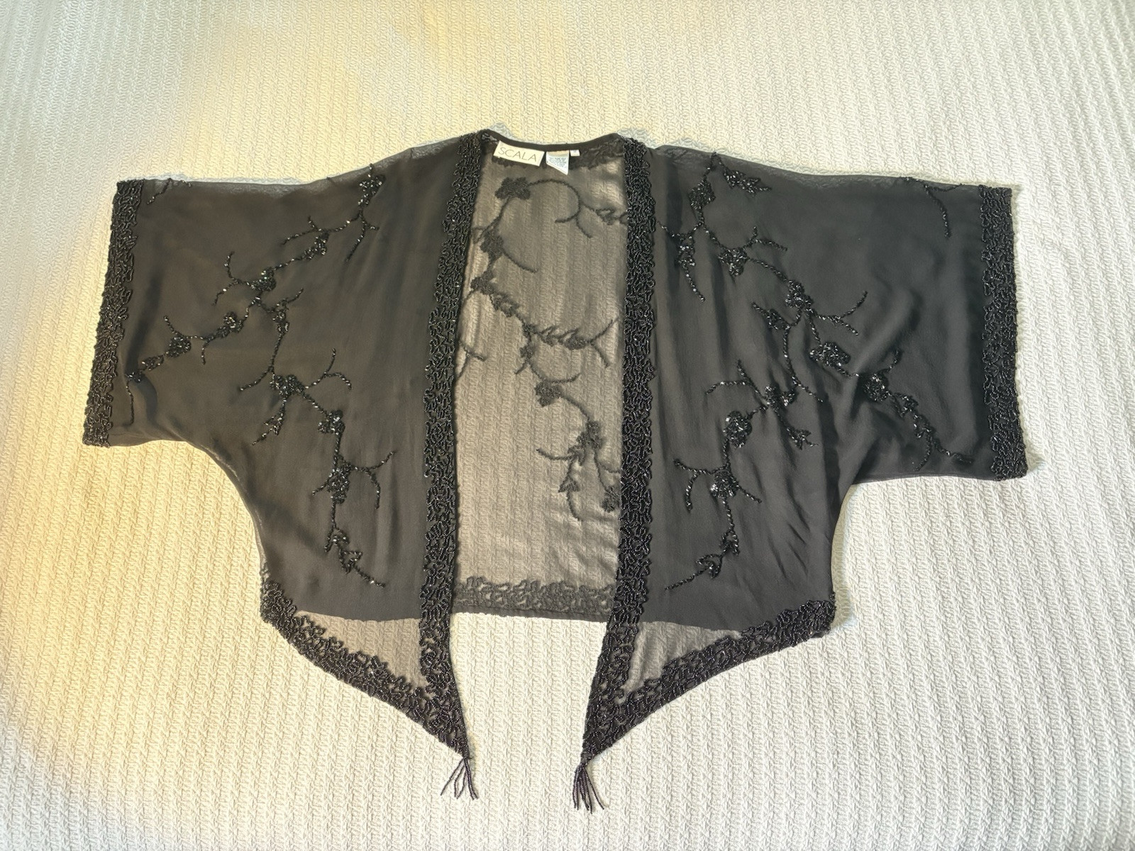 Vintage 80s Beaded Sheer Silk Kimono Top Edwardian Victorian Gothic Boho Flapper