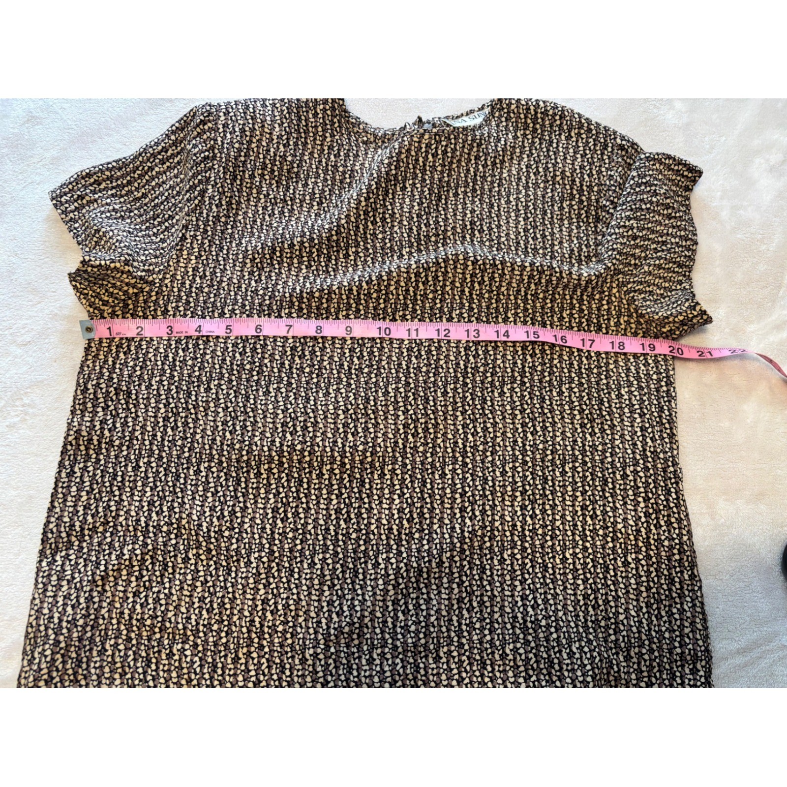 Hana Sung Vintage 100% Silk Blouse Brown Abstract Print Short Sleeve Top Large