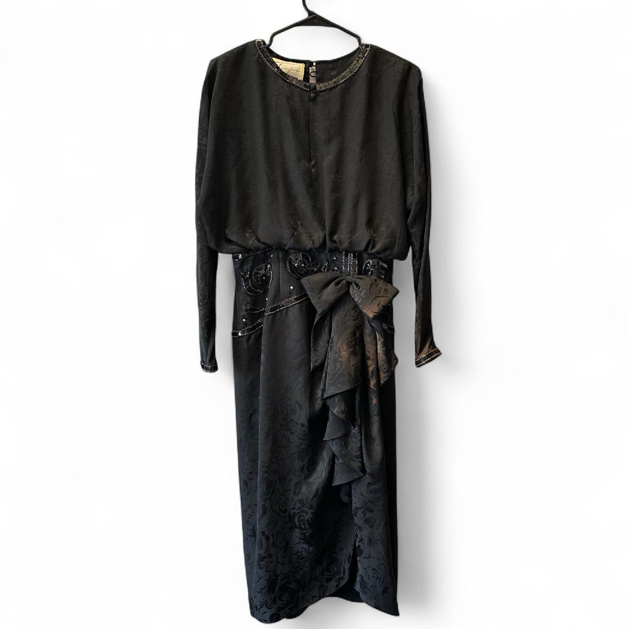 Vintage 80s/90s Spenser Jeremy Black Silk Cocktail Dress With Beads & Sequins, 8