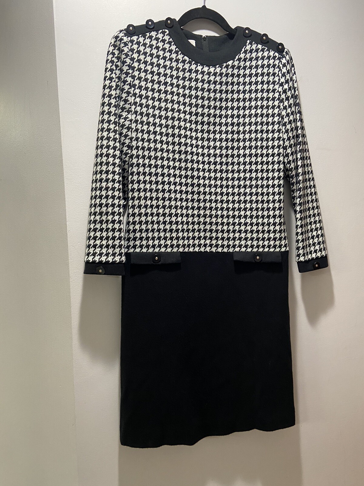 Henry Lee Petites Black & White Houndstooth Dress 70s Classy Size 8P