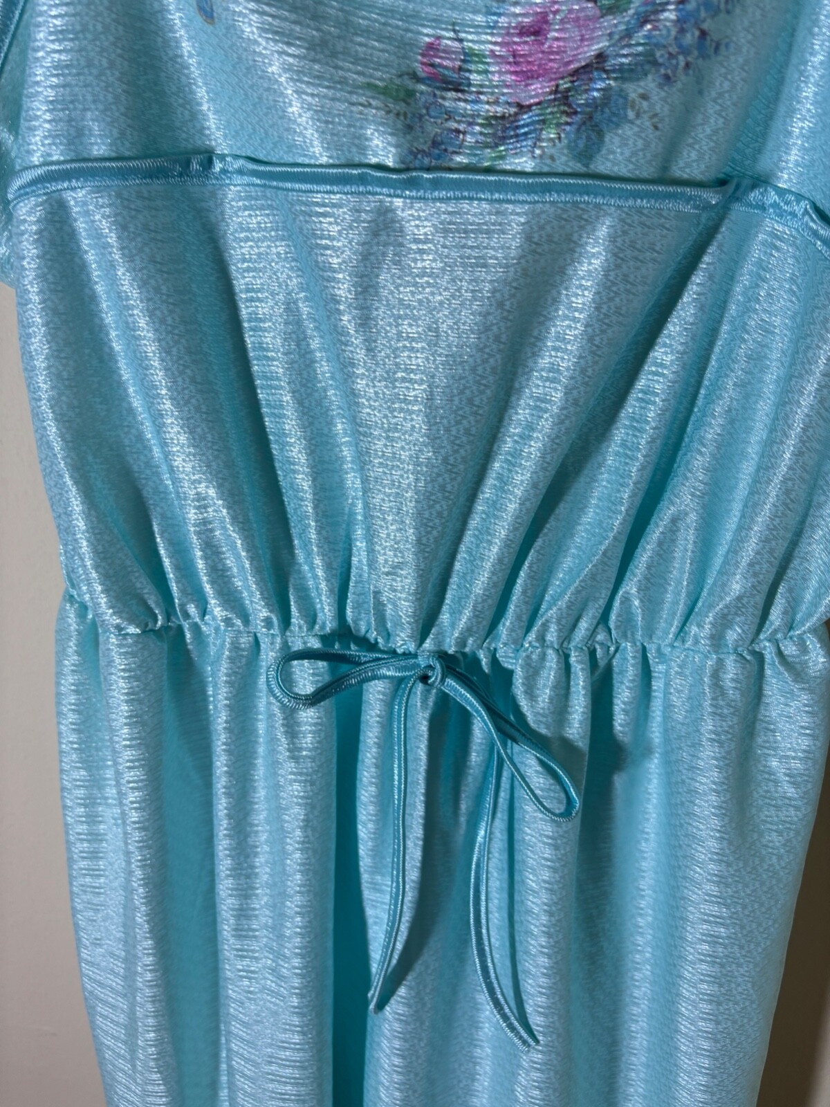 Nightie Nightgown L Vtg 70s 80s KEYNOTE UK Blue FLORAL BUTTERFLY HONEYMOON MAXI