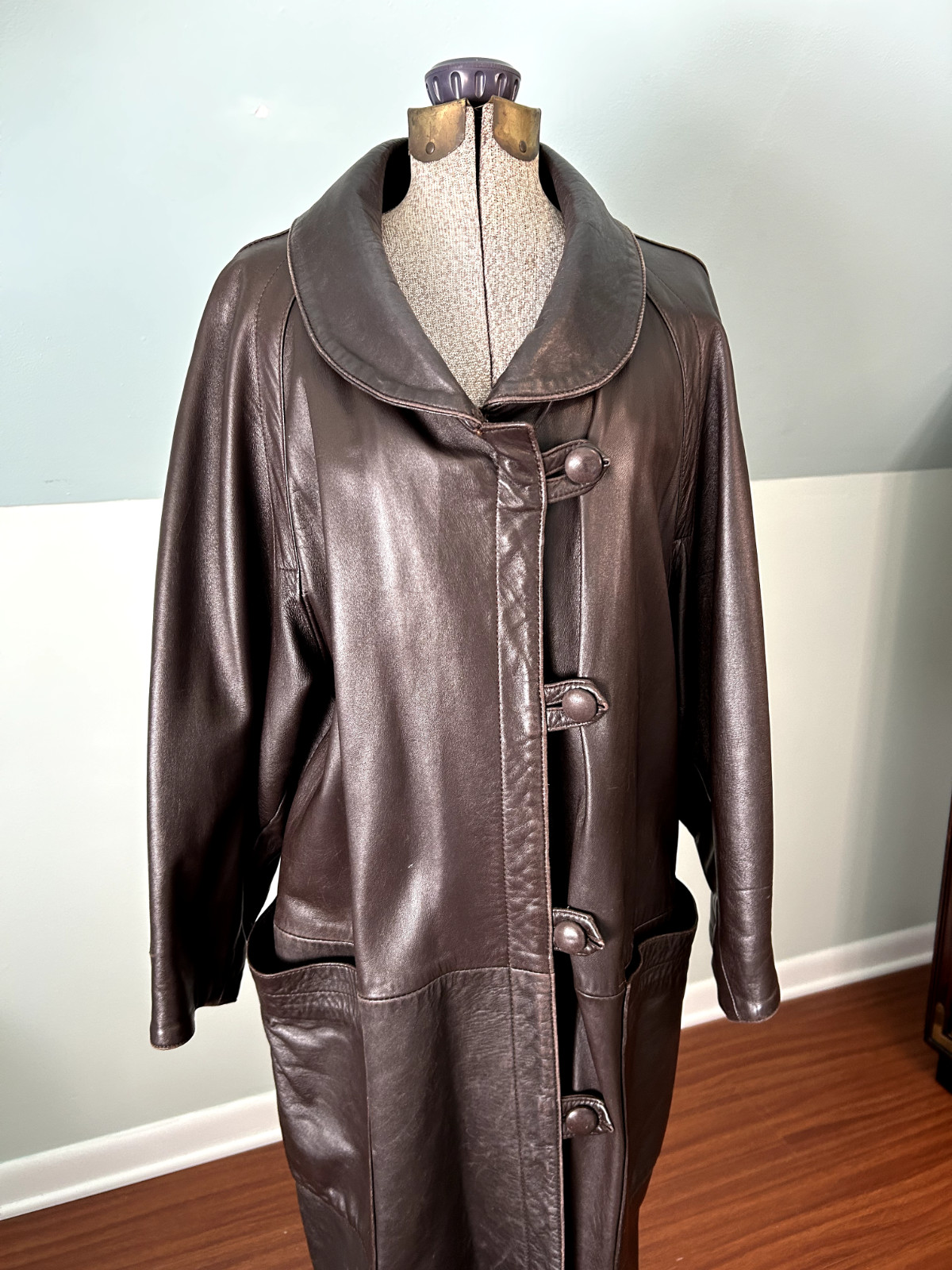 Vintage 1950s Dark Cocoa Brown Buttery Soft Napa LEATHER Long Coat Sz L Custom